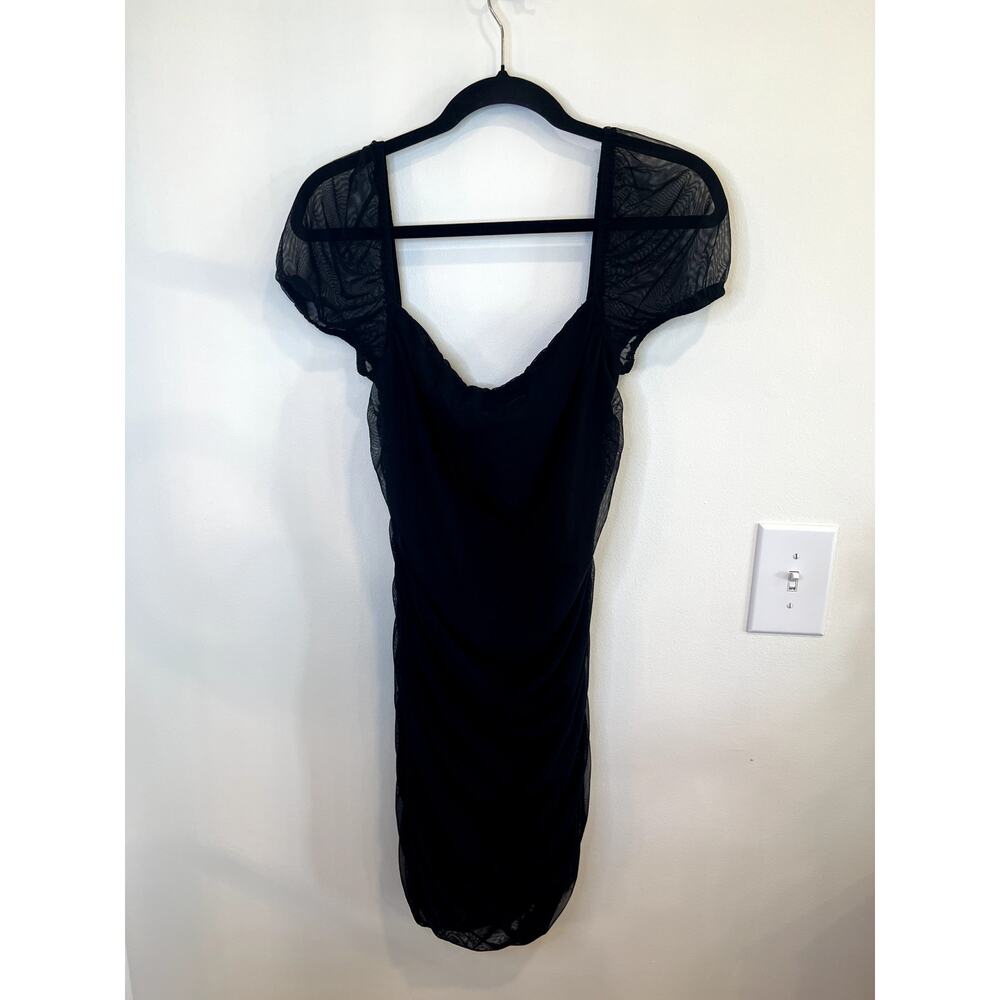 Princess Polly Ruched Mesh Mini Dress Black Bodycon Party Dress Size 12